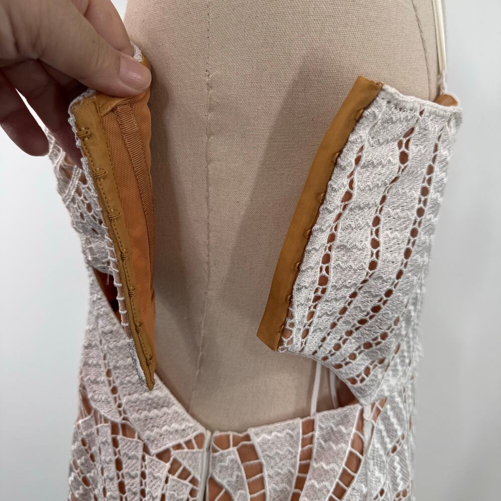 Jonathan Simkhai Jamie Dress White Fossil Guipure Lace Wedding Party LWD Size 12 - Picture 8 of 16